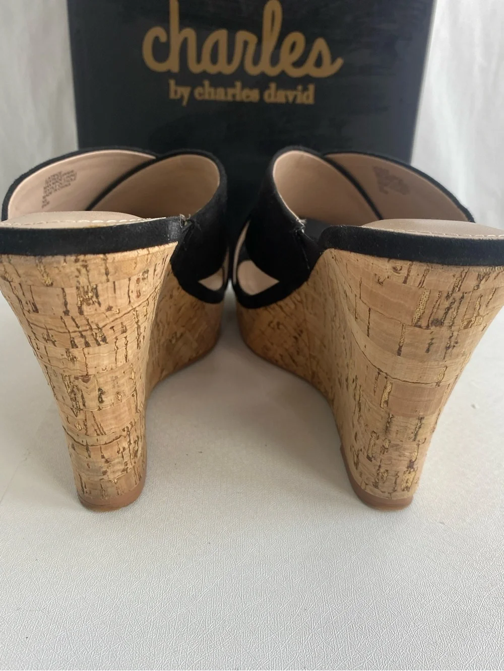 Charles By Charles David Latrice Black Crisscross Cork Wedge Sandals shoes 9.5